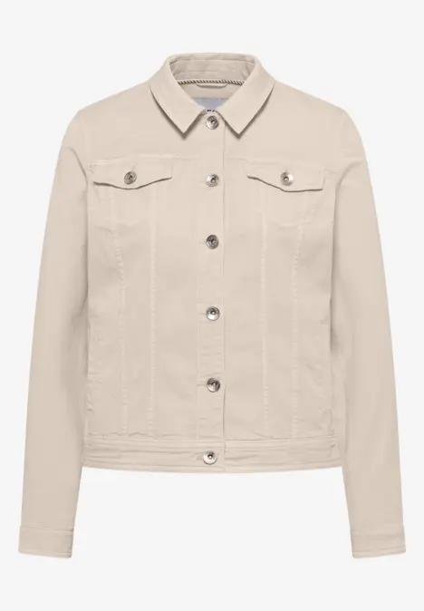 Beige Jeansjacke mit Knopfleiste, zwei Brusttaschen und klassischem Kragen