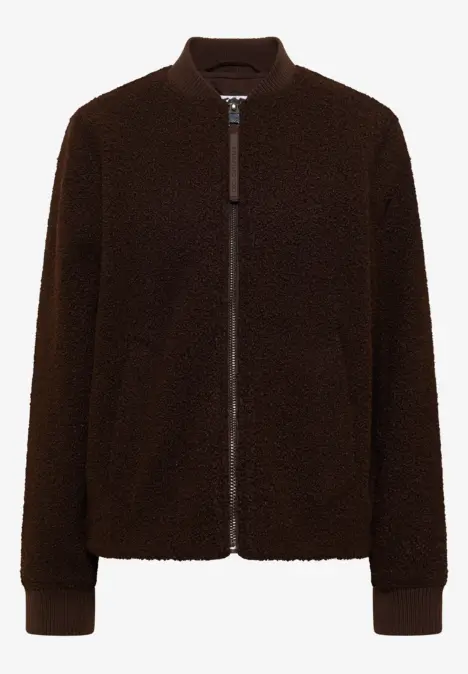 Dunkelbraune Teddyfleece-Jacke mit durchgehendem Reißverschluss und Rippbündchen