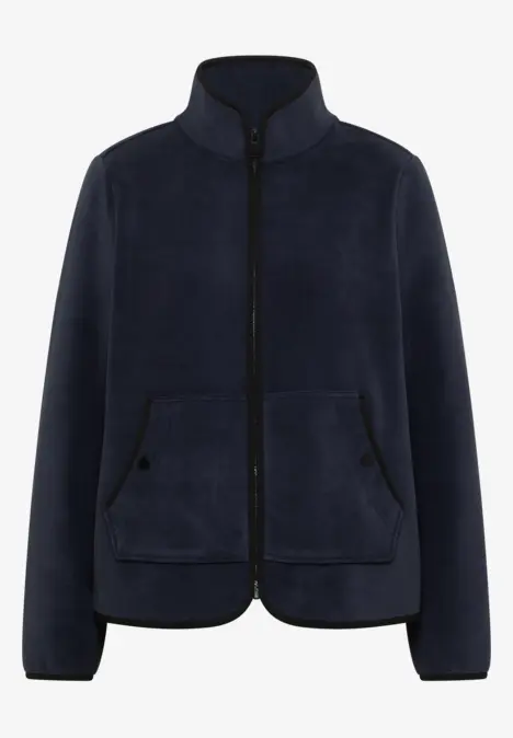 Veste polaire bleu marine zippée, col montant et poches plaquées.