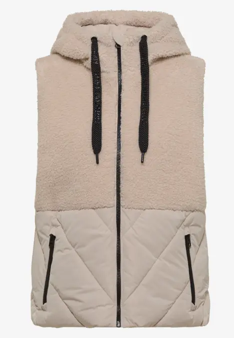 Ärmellose Kapuzenweste aus Teddy-Fleece mit gesteppter Unterseite, Reißverschluss und Taschen