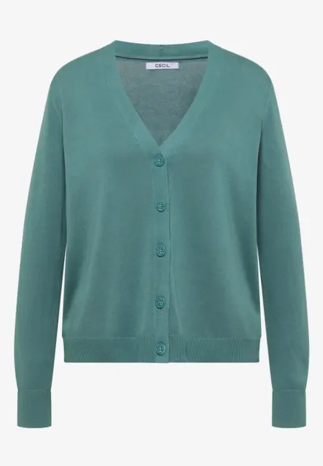 Damen-Strickjacke in sanftem Grün mit V-Ausschnitt und Knopfleiste