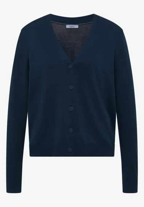 Dunkelblauer Damen-Strick-Cardigan mit V-Ausschnitt und Knopfleiste