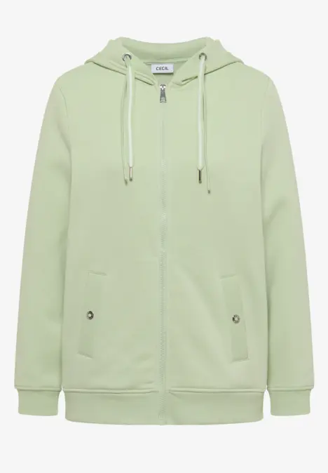 Hellgrüne Kapuzenjacke mit Reißverschluss und Taschen