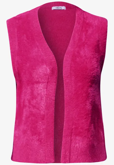 Gilet sans manches rose en maille à ouverture sur l'avant