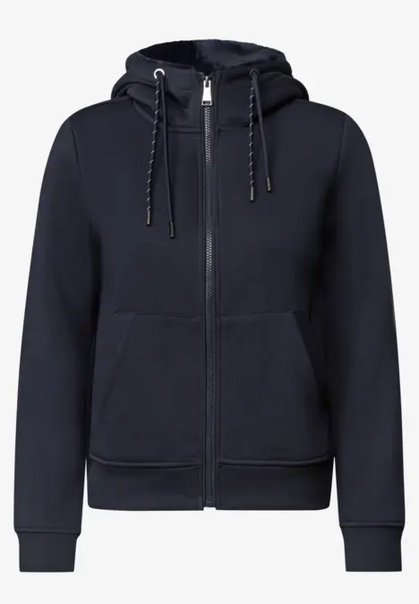Donkerblauwe hoodie met ritssluiting en kangoeroezak