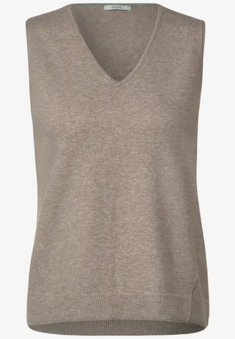 Slipover met V-hals taupe melange