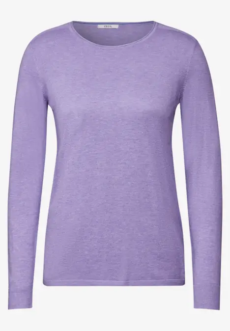 Lila Pullover mit langen Ärmeln und Rundhalsausschnitt.