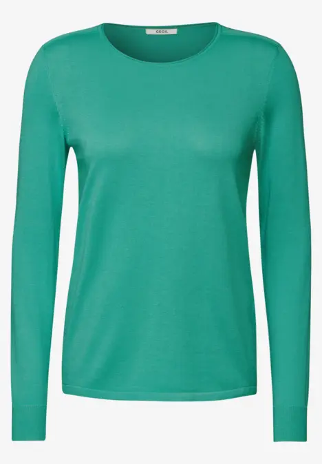 Grüner Pullover mit langen Ärmeln und Rundhalsausschnitt.