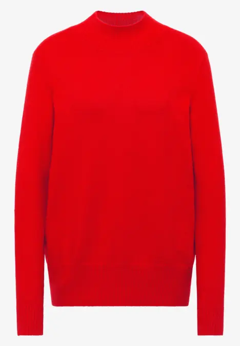 Roter, schlichter Pullover mit Rundhalsausschnitt und langen Ärmeln.