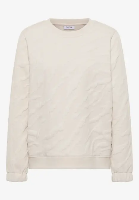 Beiger Pullover mit dezentem Muster und Rundhalsausschnitt.