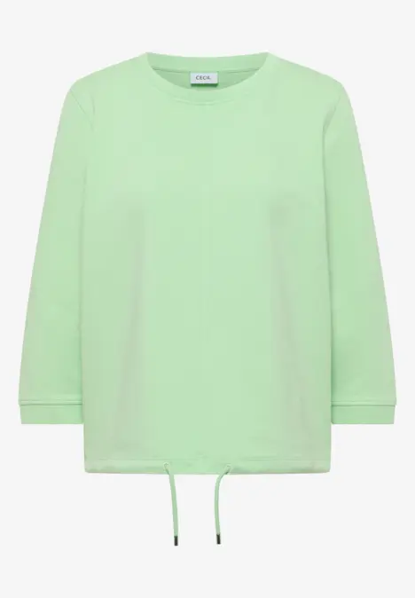 Hellgrünes, langärmliges Shirt mit weitem Schnitt und Tunnelzug am Saum.