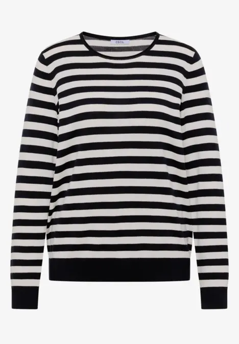 Schwarz-weiß gestreifter Pullover mit langen Ärmeln