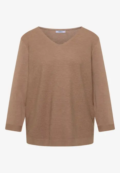Brauner V-Ausschnitt Pullover mit langen Ärmeln in schlichtem Design.