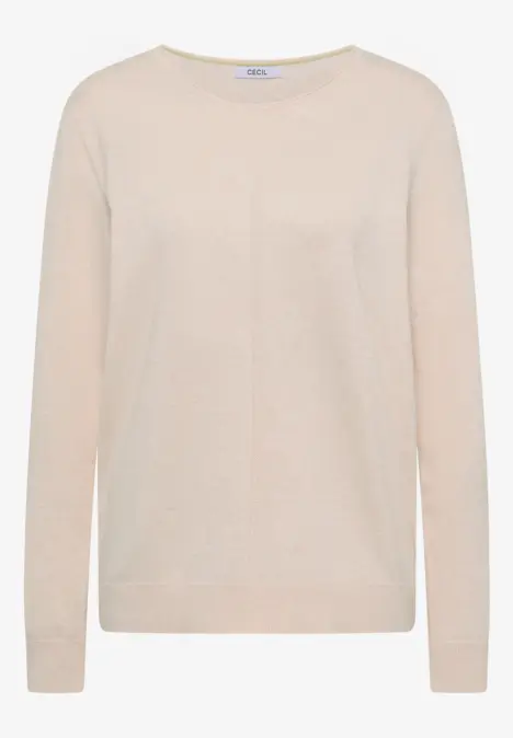 Beiger Pullover mit Rundhalsausschnitt und langen Ärmeln.