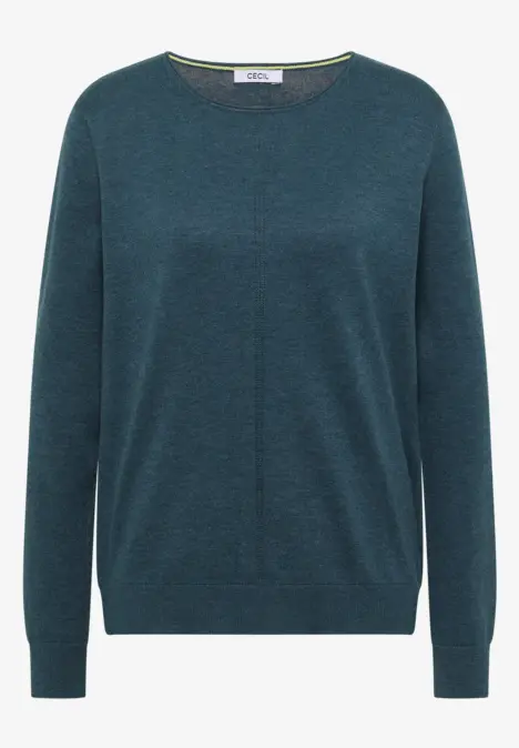 Schlichter petrolfarbener Pullover mit Rundhalsausschnitt und langen Ärmeln.