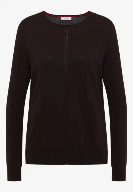 Schwarzer Pullover mit Rundhalsausschnitt und langen Ärmeln.