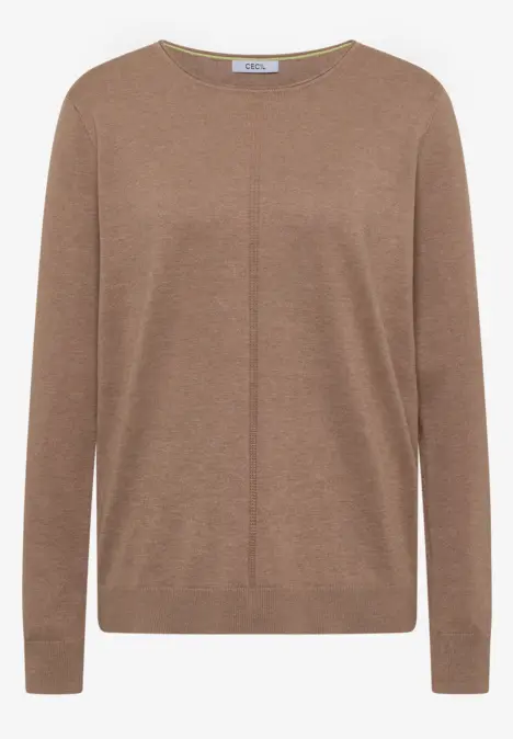 Schlichter brauner Pullover mit langen Ärmeln und Rundhalsausschnitt.