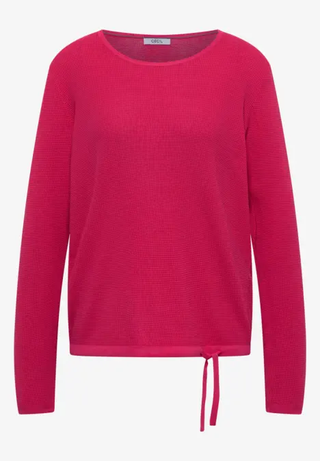Rotes, langärmeliges Shirt mit Rundhalsausschnitt und seitlicher Kordel am Saum.