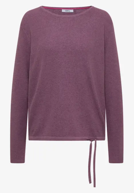 Lila Langarm-Pullover mit Rundhalsausschnitt und Kordelzug am Saum.