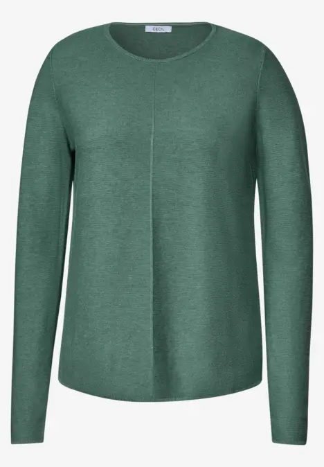 Grüner, langärmliger Pullover mit Rundhalsausschnitt und mittiger Naht.