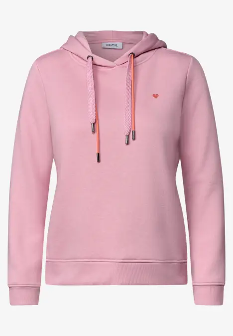 Sweat à capuche rose pâle avec cordons ajustables et finitions côtelées