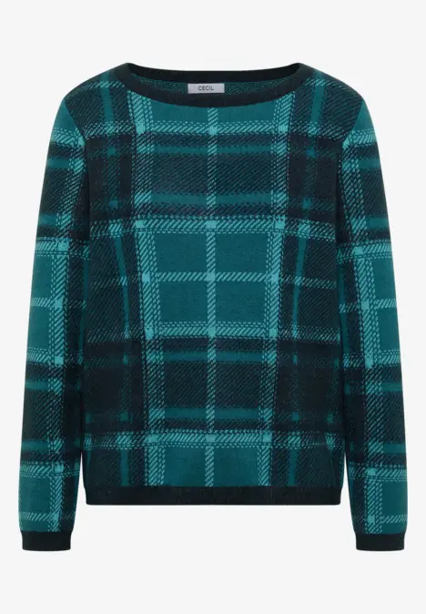 Langarm Pullover mit Karomuster deep petrol blue