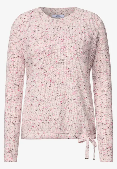 Pull rose moucheté à manches longues avec lien décoratif sur le côté