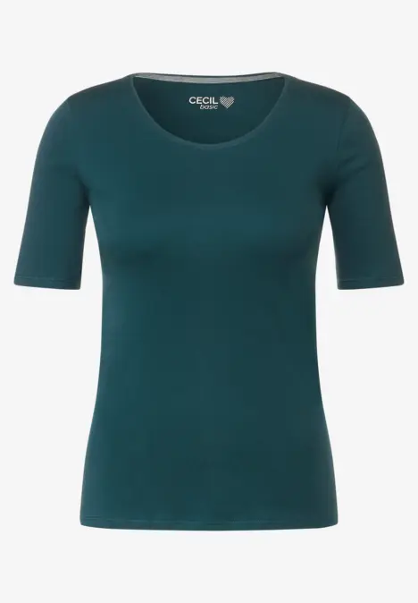 Basic T-Shirt mit Rundhals in Unifarbe deep lake green