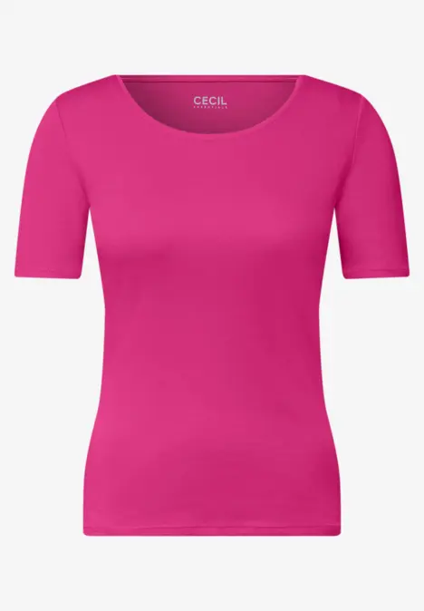 Rosa Kurzarmshirt mit Rundhalsausschnitt.