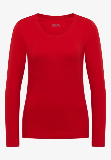 Rotes Damen-Langarmshirt mit Rundhalsausschnitt