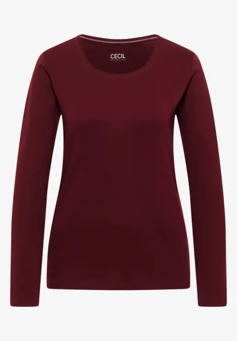 Bordeauxrotes Langarmshirt mit rundem Ausschnitt für Damen