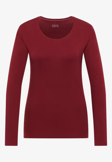 Rotes, enganliegendes Langarmshirt mit Rundhalsausschnitt