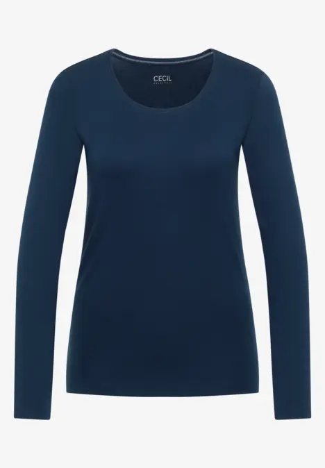 Klassisches dunkelblaues Langarmshirt mit rundem Ausschnitt.