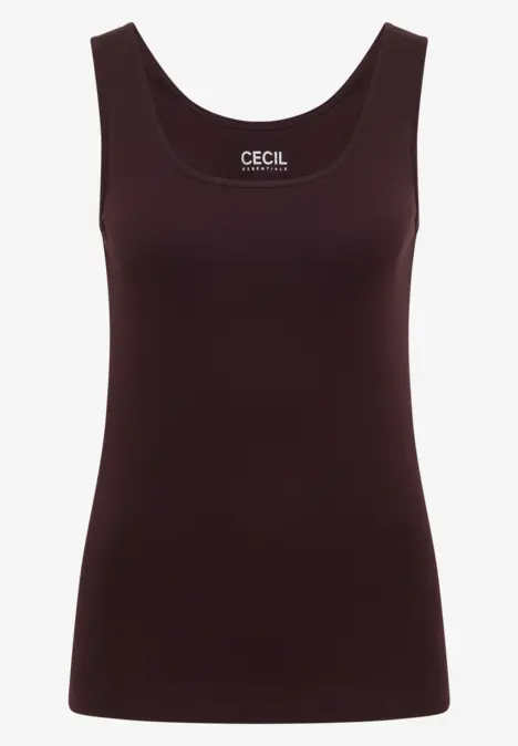 Dunkelrotes ärmelloses Damen-Top mit rundem Halsausschnitt und schlichtem Design.