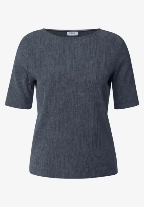 Dunkelblaues Kurzarmshirt mit feiner Struktur.
