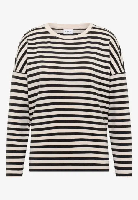 Schwarz-weiß gestreiftes Langarmshirt mit Rundhalsausschnitt
