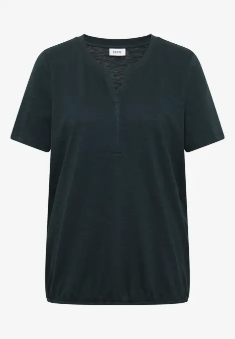 Schlichtes schwarzes T-Shirt mit V-Ausschnitt, Kurzarm und lockerem Saum