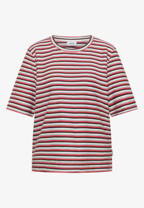 Gestreept T-shirt met halflange mouwen in rood, wit en zwart.