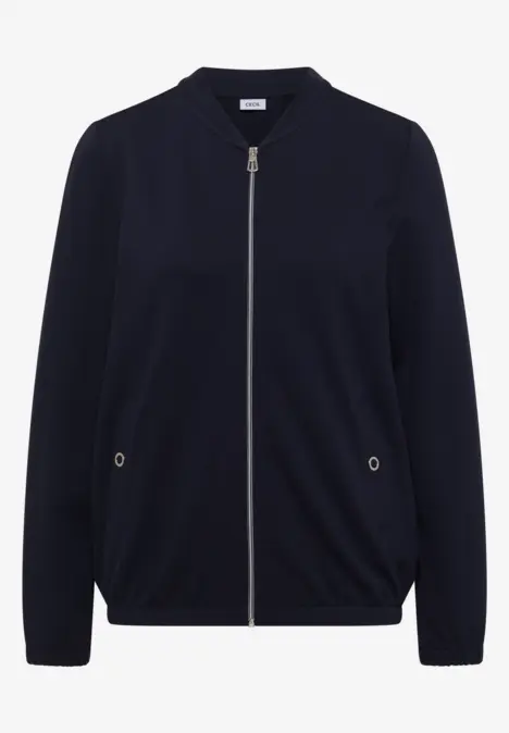 Dunkelblaue Bomberjacke mit Reißverschluss und zwei Eingrifftaschen, elastische Bündchen