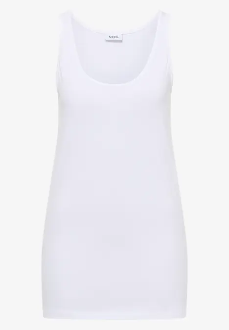 Weißes ärmelloses Tanktop aus glattem Stoff.