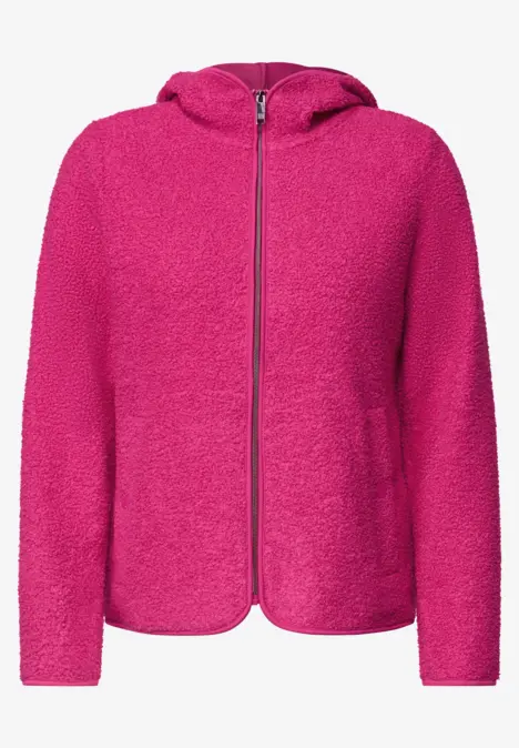 Leichte, pinke Fleece-Jacke mit Kapuze und durchgehendem Reißverschluss.
