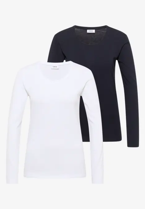 Zwei langärmlige Damen-Shirts, eines weiß, eines schwarz.