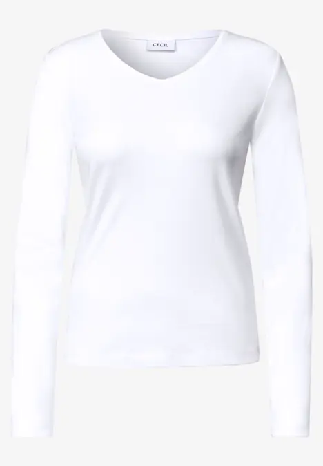 Witte dames long-sleeve trui met ronde hals op witte achtergrond.