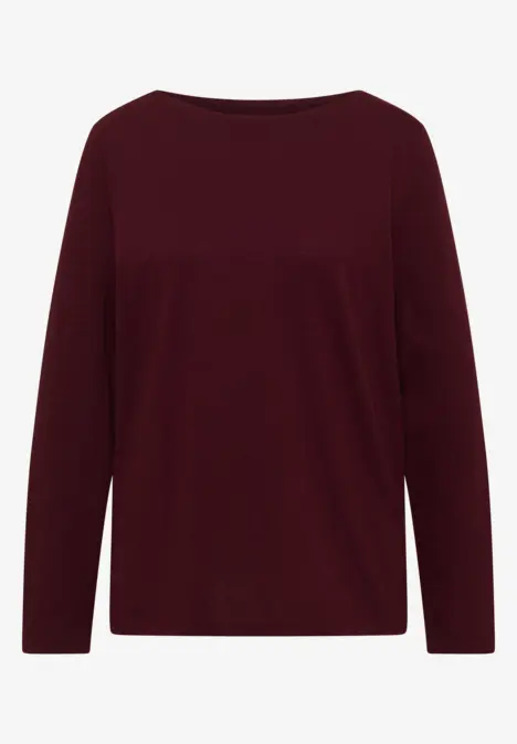 Dunkelrotes Langarmshirt mit rundem Ausschnitt, schlichtes Design