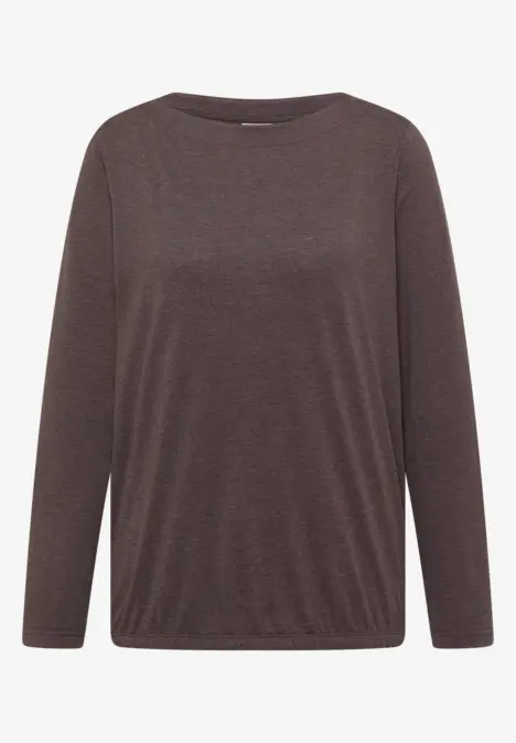 Schlichtes, braunes Damenlangarmshirt mit rundem Halsausschnitt