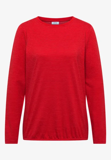 Rotes langärmeliges Shirt mit dezenten Streifen und Rundhalsausschnitt.