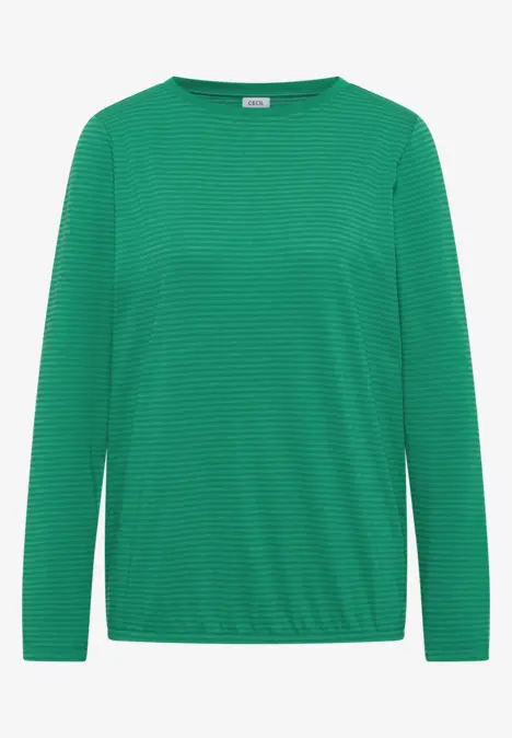 Grüner Langarmshirt aus feinem, gestreiftem Stoff