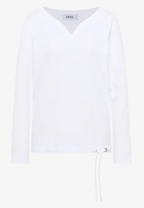 Weißes Langarmshirt mit V-Ausschnitt und seitlicher Schnürung