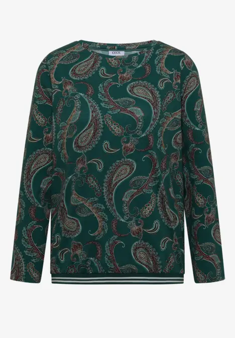 Grünes Langarmshirt mit Paisley-Muster.