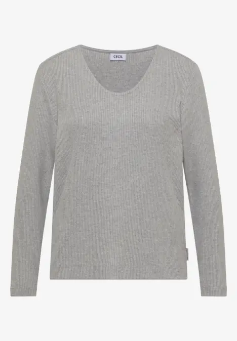 T-shirt à manches longues gris uni avec encolure ronde